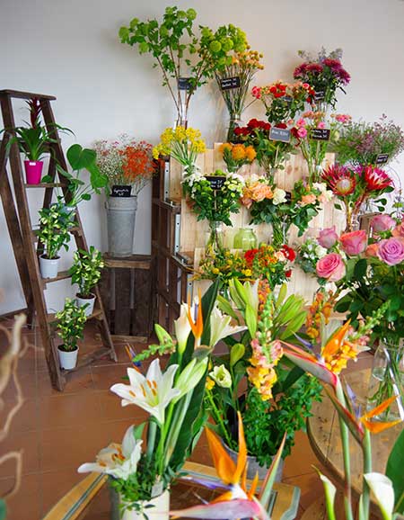 installation des fleurs dans le magasin brindille